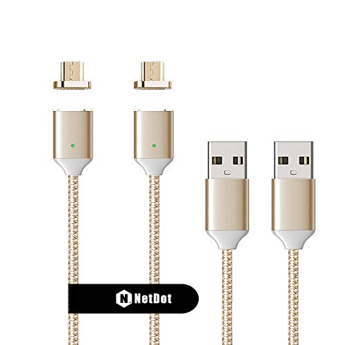 Netdot 2nd Generation Magnetic Braided USB Charging Cable for Samsung Galaxy S2 S3 S4 S6 , Note 2/3/4/5, LG G4 G3, Sony Xperia Z5 Premium/Compact etc (2 Pack Gold)