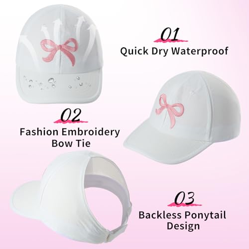 Kids Baseball Hat Visor, Waterproof Bow Tie Sun Cap, Toddler Girls High Ponytail Hat, Summer Beach Hat Age 2-52