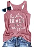 The Beach is My Happy Place Tank Tops Women Summer Beach Tank Casual Sleeveless Vacation Shirt Camis (Pink, Large)
