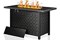 Shintenchi 43 Inch Fire Pit, 50,000 BTU Outdoor Propane Fire Table, Outdoor Steel Propane Fire Pit with Lid and Lava Rock for Garden, Yard, Camping, Pool Use, Black