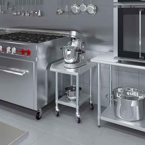 Image of AmGood Stainless Steel Equipment Stand with Undershelf + Casters, Heavy Duty, Commercial Grade, NSF Certified (24 inch Width x 18 inch Length + Casters)