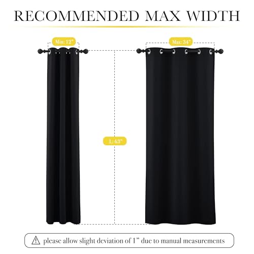Image of NICETOWN 100% Blackout Curtain Set, Thermal Insulated & Energy Efficiency Window Draperies with Same Color Liner, Noise Reducing Short Curtains for Living Room (Jet Black, 42 inch W x 63 inch L, 2 Panels)