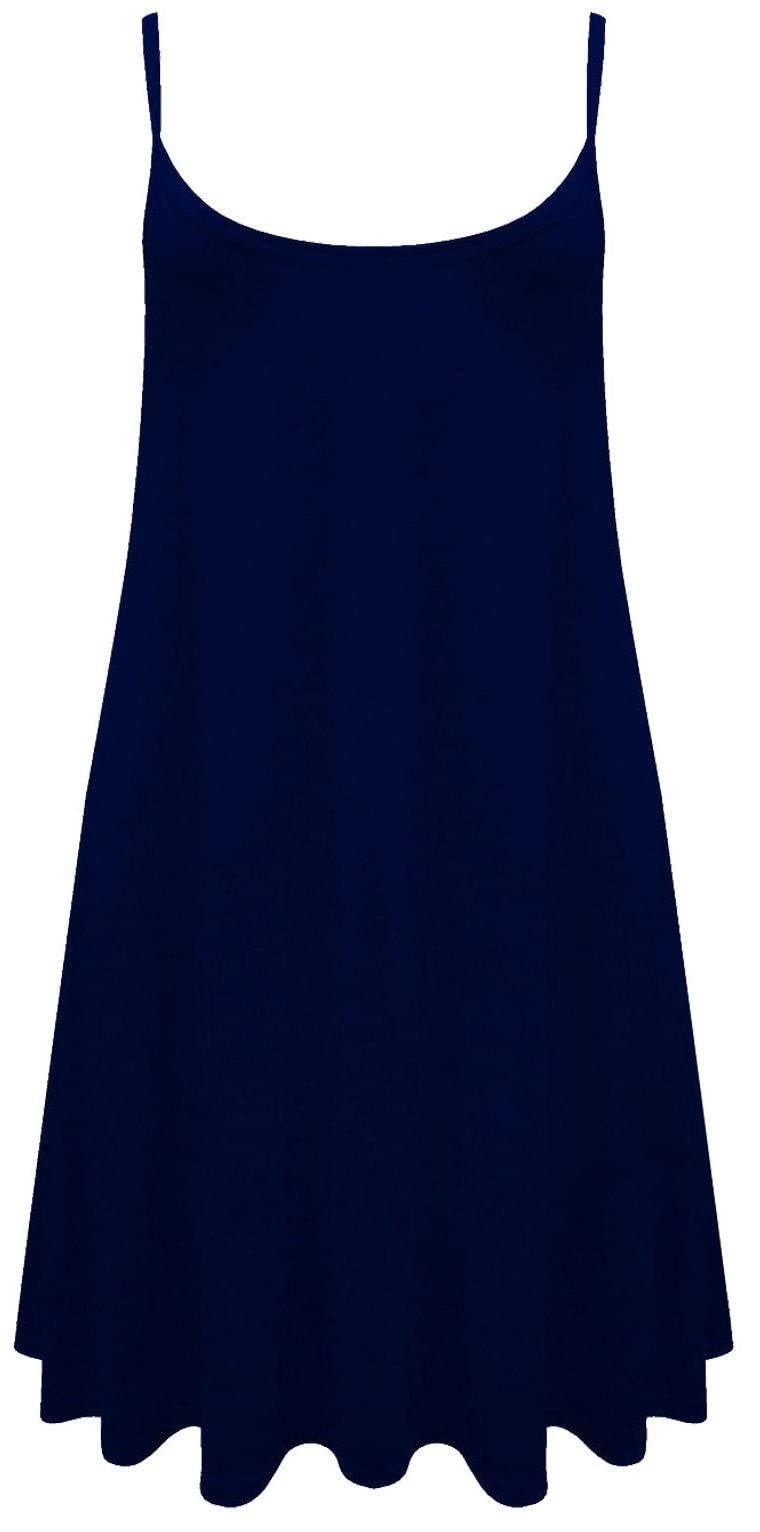 Crazy Girls Girls Navy Plain Crazy Womens Plain Cami Strappy Sleeveless Flippy Flared Mini Swing Dress (Sm, )