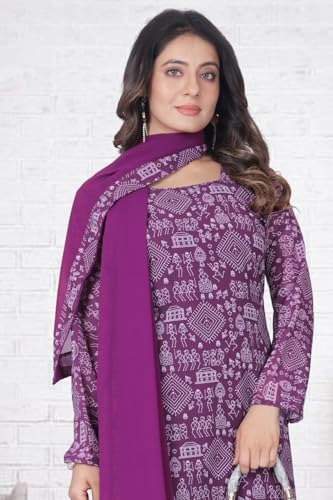 Image of Women's Printed Kurti with Georgette Dupatta, Full Inner Lining, Lightweight Ethnic Set
