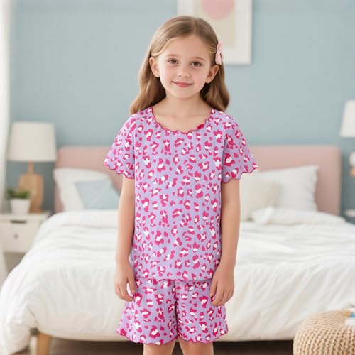 LQSZ Girls Pajamas Set Short Sleeve Summer Kids Lounge Set Soft Sleepwear Pjs Sets for 3-10 Years2