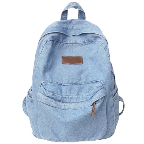 Mudono Denim Backpack for Women Retro Jeans Daypack Spacious Lightweight Rucksack Travel Backpack Fit 15 Inch Laptop
