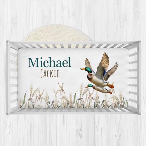 Personalized Crib Sheets with Name - Custom Baby Crib Mattress Sheet for Boys & Girls - Wild Duck Baby Bedding Set - Soft Infant Newborn Fits Standard Mattress & Toddler Bed