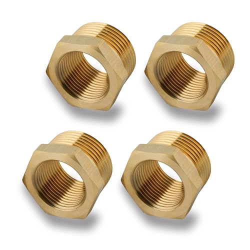 4 sztuki mosiężnych złączek redukcyjnych, adapter 1 na 1/2 cala (AG Ø 32,5 mm x IG Ø 19,5 mm), redukcja AG/IG, gwint zewnętrzny na złączkę z gwintem wewnętrznym, złączka gwintowana do rur wodnych (1