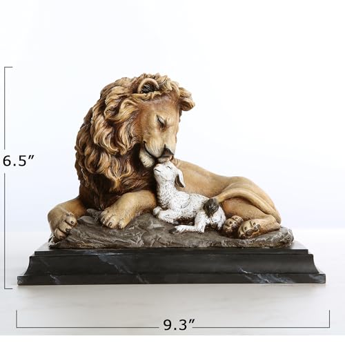 Estatua de León y Cordero en resina para mesa miniatura 5