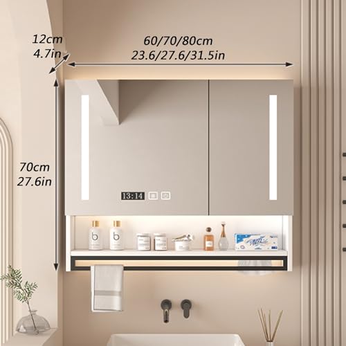 Botiquín para baño con espejo HD y luces LED, montaje en pared, almacenamiento inteligente con desempañador, botiquines iluminados para baño con display de hora y temperatura, soporte para toallas miniatura 2