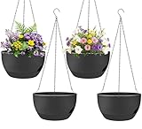 zople Set of 4-8 Inch Self Watering Hanging Planters for Indoor Outdoor，Hanging Plant Pots with Drainage & Removable Tray, Hanging Pots Holder for Ivy, Pothos, Ferns, Balcony & Patio, Black