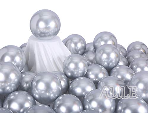 AULE Silver Metallic Chrome Latex Balloons 12 Inch 50 Pcs Happy Birthday Baby Showers Bridal Shower - //coolthings.us