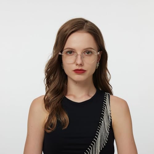 Image of GUDVUE Rimless Blue Light Glasses, Computer Glasses, Anti Glare /UV400 /Eye Strain (Rimless Polygon Rose Gold)