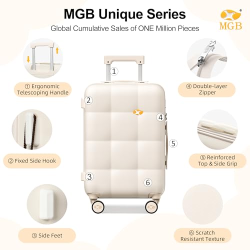 MGB Hardside Carry On Luggage with Spinner Wheels & Built-in TSA Lock, Durable Suitcase Rolling Luggage with Scratch-Resistant Surface, Carry-On 20-Inch, Cream3