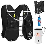 ONETOALL Zaino Trail Running, Gilet Running Uomo Donna, Ultraleggero Gilet Corsa Riflettente Idratazione Multitasche con Borraccia Morbida 500ml e Sacca Idrica 2L per Trekking Ciclismo MTB Sci