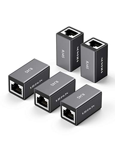 Snowkids Adaptador RJ45 Hembra a Hembra, Conector de Acoplamiento Cable de Red Cable RJ45 para Gigabit Ethernet 1000Mbps Cable de Red Cat7 /Cat6 / Cat5 / Cat5e, 5 Unidades