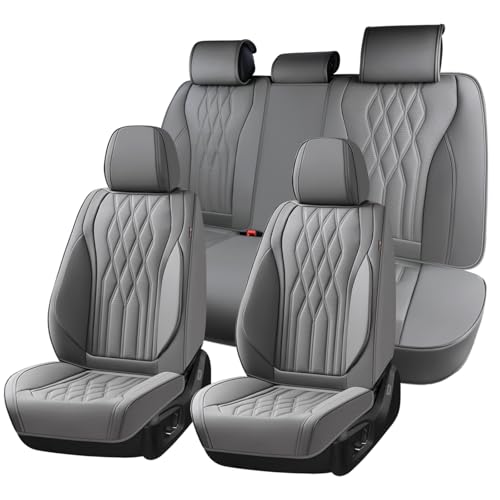 Image of Coverado Seat Covers FullSet, 5 Seats Car Seat Protector, Waterproof Nappa Leather Cushion, Front & Rear Fit for Most Sedans SUV Pick-up Truck-Gray