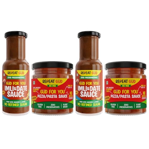 Image of REPEAT GUD Healthy Sauces (Imili & Date Sauce, Pizza Pasta Sauce) | No Refined Sugar, Made With Jaggery | No preservatives | GUD For Kids | 100% Natural Ingredients & Chemical free (Pack of 4)