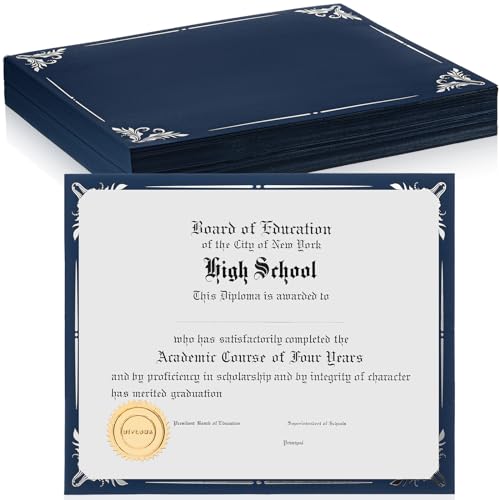 Fainne 50 Pcs Single Sided Certificate Holder Diploma Covers with Foil Border for 8.5 x 11 Inches Certificates Cardstock Document Papers Award Competition Supplies(Navy Blue, Silver)