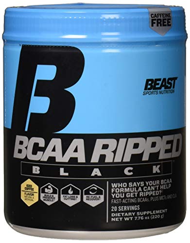 Beast Sports Nutrition – BCAA Ripped Black – Instantized BCAA – Rapid Dispersion – Recover Faster – Burns Fat – Zero Caffeine – Iced Coffee Flavor – 20 Servings