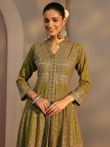 Image of Libas Art Embroidered Georgette Anarkali Kurta With Palazzos and Dupatta | ethnic wear | bridal suit | occasion wear