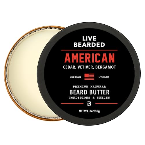 Live Bearded Beard Butter, 3 fl oz - Made in the USA - All-Natural Leave-in Conditioner and Softener with Shea | American Scent - Cedar, Vetiver, Bergamot