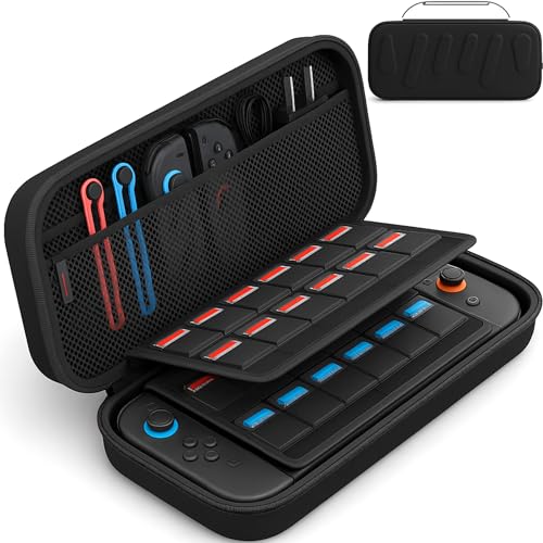 SOUNIX Etui do Przenoszenia dla Nintendo Switch 2 (2025) 7,9 Cala, Twarda Skorupa Przenośna Torba Bodróżna z 24 Gniazda na Karty do Gry i Woreczek na Akcesoria, Czarny