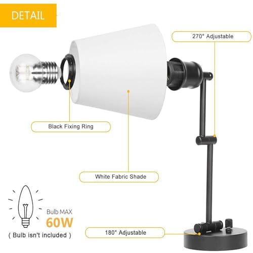 Lámpara de pared E27 regulable gris con cable e interruptor pack de 2 apliques ajustables 4