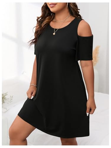 Image of Verdusa Women's Plus Size Dresses Summer Going Out Cold Shoulder Short Sleeve T Shirt Tunic Dress