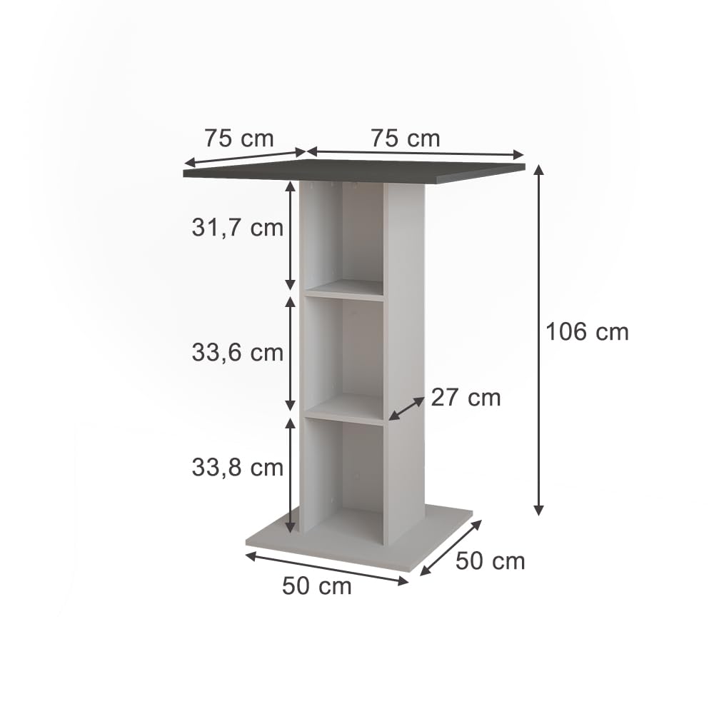 Vicco Table de Bar Repose, Anthracite/Blanc, 75x75cm, pour Une Utilisation comme Table Haute avec étagères intérieures réglables en Hauteur