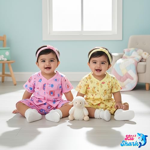 Image of Lil' Shark Baby Cotton T-Shirt & Shorts Set | 100% Pure Cotton Summer Wear for Baby Boys & Girls | Soft, Breathable Infant Casual Outfit | Printed T-Shirt with Shorts Set