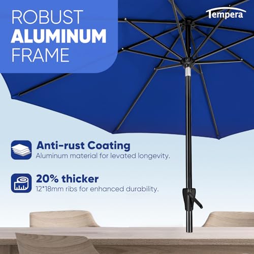Image of Tempera Patio Market Outdoor Table Umbrella with Auto Tilt and Crank, Large Sun Umbrella with Sturdy Pole & Fade Resistant Canopy, Easy to Set