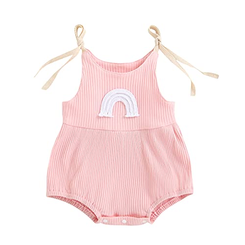 Image of JLKGICF Newborn Baby Girl Summer Clothes Boho Rainbow Romper Spaghetti Strap Onesie One Piece Sleeveless Jumpsuit Coverall Sunsuit