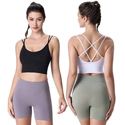 Image of High Support Sports Bras for Women,Criss Cross Strappy Back Seamless Padded | Removable Pads, A-DD Cup, Full Coverage, Seamless, Wireless, Scoop Neck, Cropped Bra, for Workout Yoga Gym Exercise Athletic