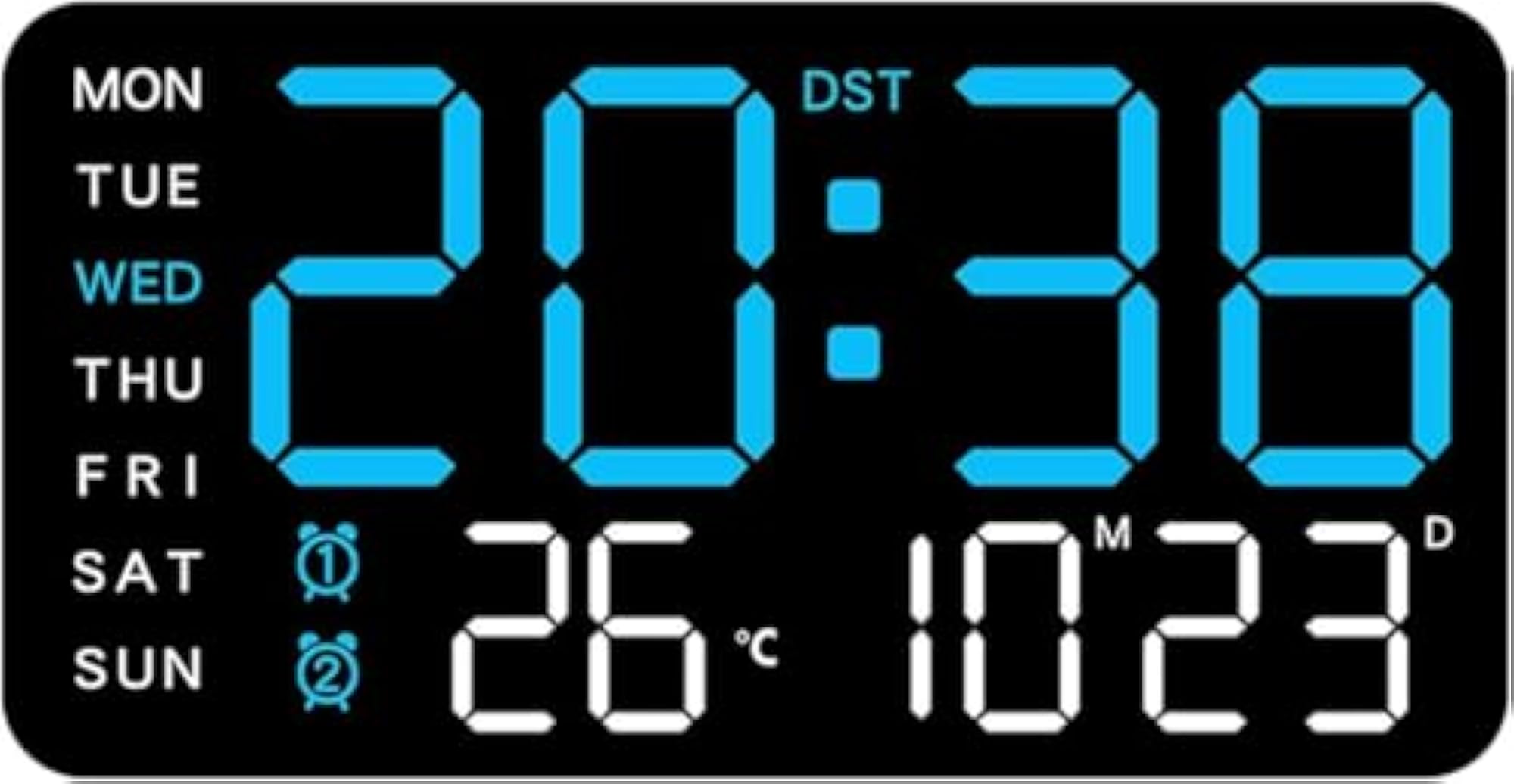 9" LED Digital Clock Wall Clock with Date, Day, Temperature