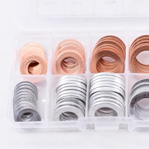 Image of Mandark Car Oil Drain Plug Crush Washer Assortment, 10mm 12mm 14mm 16mm 18mm Auto Engine Fuel Pan Sealing Gasket Kit, Vehicle Oil Plug Seal Replacement Set Accessories, Universal Fit (100PCS)