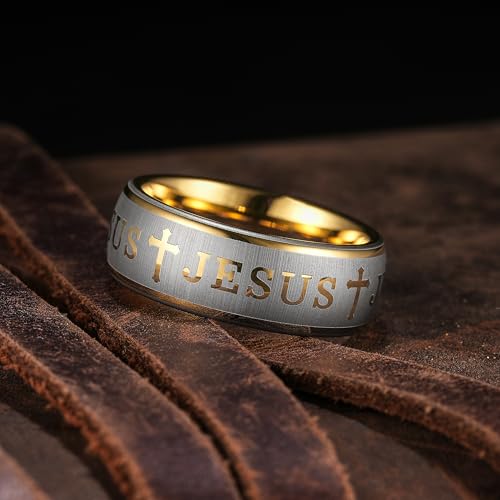 King Will 8mm Tungsten Rings for Men Lord's Prayer Engraved Mens Cross Ring Religious Christian Band Polished Brushed3