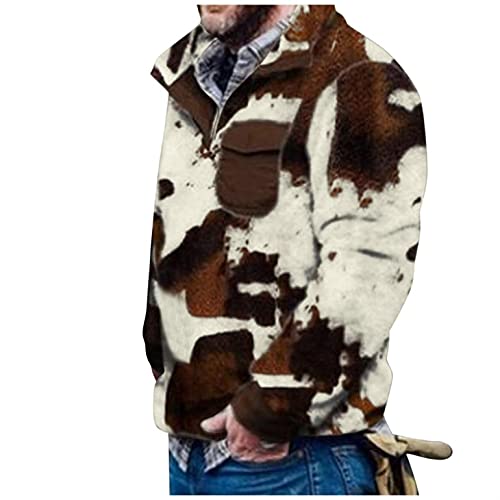 Saohuo Men's Plush Turtleneck Pullover Camouflage Sweater Stylish Plaid Tie-Dye Thicken Warm Winter Sweatshirt With Pocket, A3 - Brown #TOP29