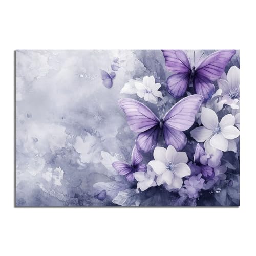 Póster de arte TERUEA para pared de baño mariposas moradas gato 40x60cm sin marco