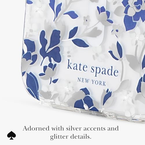 Image of kate spade new york iPhone 17 Case - Flowerbed Blue Gems | Compatible with MagSafe - Lightweight Designer Case for iPhone 17 with Anti-Scratch Coating and Flowerbed Blue Design