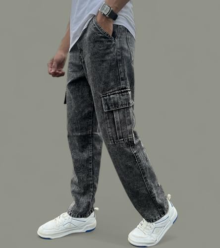 Men's Cargo Denim Jeans, Classic Blue, Relaxed Fit, Cotton Blend, Utility Style with Side Pockets, Casual Wear2