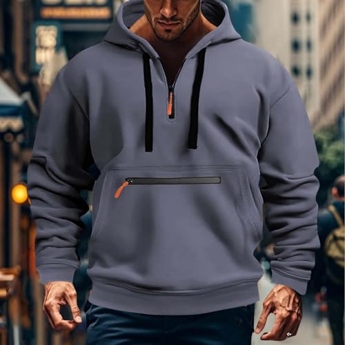 Big and Tall Hoodies for Men Quarter Zip Up Tactical Hoodie Fall Winter Pullover Tops Fashion Hooded Sweatshirt Pockets3