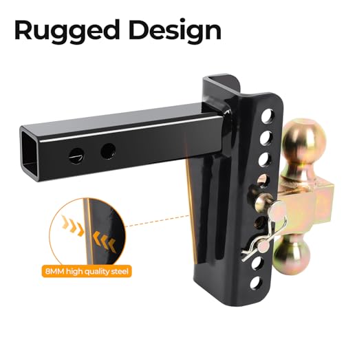 Adjustable Trailer Hitch, 6 inch Drop & Rise Hitch with 2 inch Receiver, Heavy Duty Tow Hitch Ball Mount for Truck 15000 LBS GTW, 2" & 2-5/16" Ball with Anti-Theft Pin 4 Silencer Pads, Black by FAHKNS - Image 6