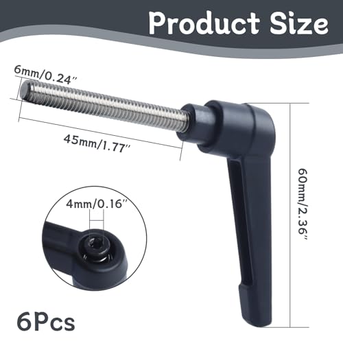 Image of Clamping Lever Handles with Quick Release Push Button Locking, 304 Stainless Steel M6 x 45mm Stud - Black (6 Pack)