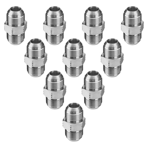 Image of 10 Pack Hydraulic Hose Adapter Fittings: 3 /4 inch JIC Male x 3 /4 inch JIC Male, Straight Tube Hydraulic Connectors with Protection Cover | Carbon Steel JIC 37 Flare Hydraulic Crimp Connectors with Protective Cover, Secure Connection for Hydraulic Assembly System