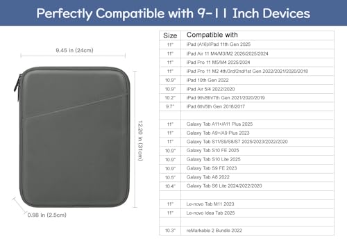 Image of Dadanism 9-11 inch Tablet Sleeve Bag Carrying Case for iPad (A16) 11th Gen 11 inch, iPad 10th Gen 10.9 inch Air 5 /4, iPad Air M4 /Pro 11 inch, iPad 9 /8 /7th, Galaxy Tab A11+ Plus 11 inch, Remarkable 2 10.3 inch, Dark Gray