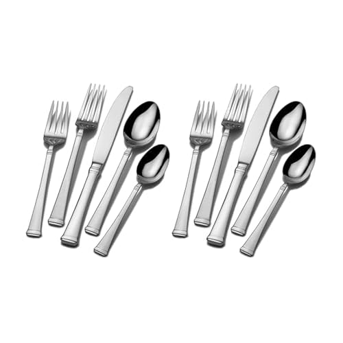 Image of Mikasa Harmony 65-Piece 18 /10 Stainless Steel Flatware Set, Service for 12, Polished Silverware with Serving Utensils, Dishwasher Safe, (Pack of 2)