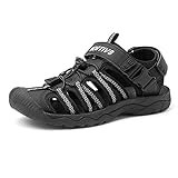 NORTIV 8 Hiking Sandals Women, Closed Toe Athletic Sport Sandals, Womens Summer Shoes, Lightweight Trail Walking Sandals for Women Black/Grey Size 8.5 US SNAS222W