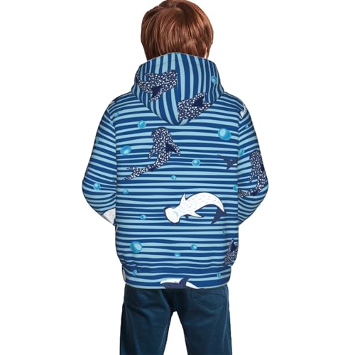 Sharks on White Blue Striped Kid Hoodies Boys Sweatshirts Girls Pullover with Pocket4