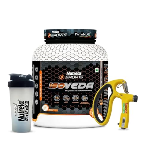 Image of NUTRELA Sports Patanjali Whey Protein Isolate 2kg with Shaker & Gripper | French Vanilla